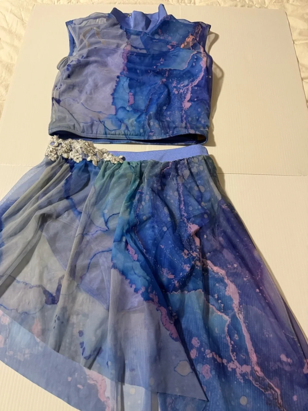 Weissman dance costume 2 piece lyrical mesh Blue watercolor 14113 MC child